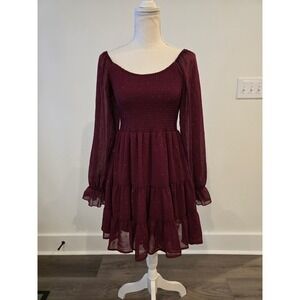 Altar'd State Womens Size Small Burgundy Sparkly Detail Elastic Chest Mini Dress